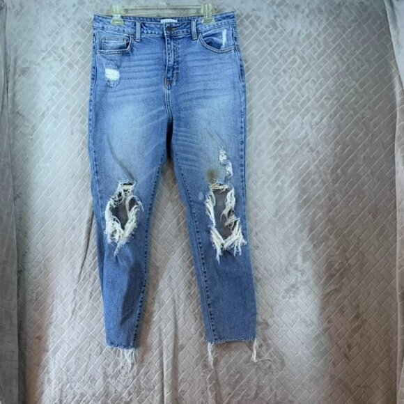 Cello Denim - Cello Womens 13 Denim Jeans Blue Skinny Distressed Knees Fray High Rise Stretch